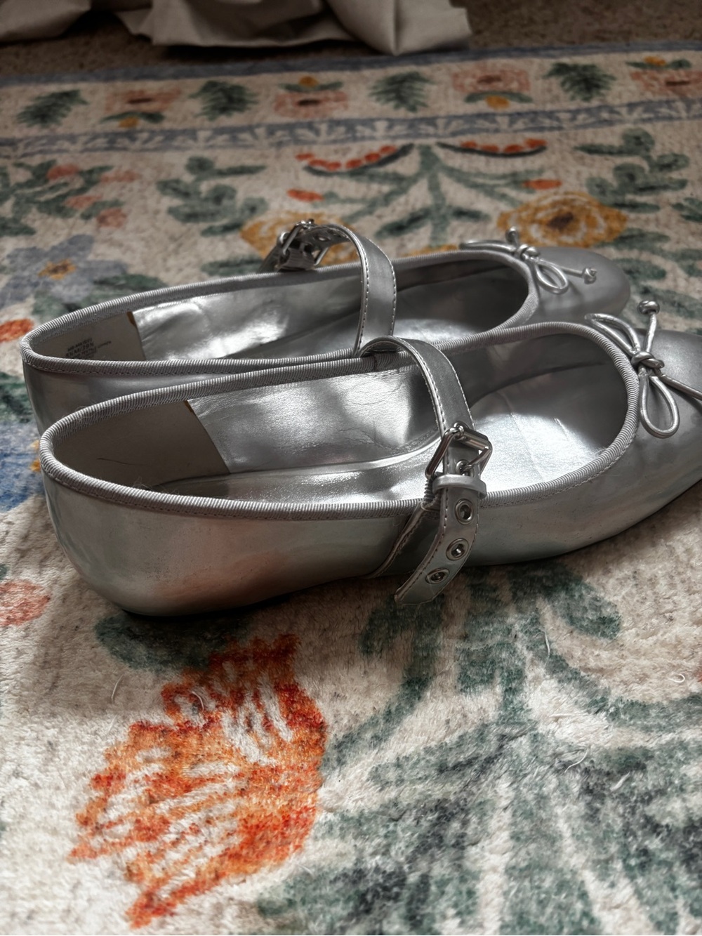 Mix No. 6 Metallic Silver Mary Jane Flats with Bow and Buckle